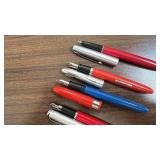 Set of 4 Vintage Fountain Pens with Red and Blue Barrels