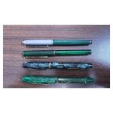 Set of 4 Vintage Fountain Pens Assorted Green and Silver