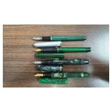 Set of 4 Vintage Fountain Pens Assorted Green and Silver