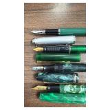 Set of 4 Vintage Fountain Pens Assorted Green and Silver