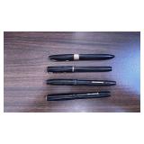 Set of 4 Vintage Black Fountain Pens with Gold Trim