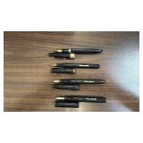 Set of 4 Vintage Black Fountain Pens with Gold Trim