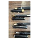 Set of 4 Vintage Black Fountain Pens with Gold Trim