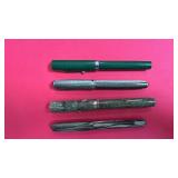 Set of 4 Vintage Fountain Pens with Assorted Green and Silver Finishes