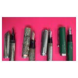 Set of 4 Vintage Fountain Pens with Assorted Green and Silver Finishes