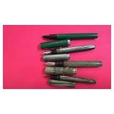 Set of 4 Vintage Fountain Pens with Assorted Green and Silver Finishes