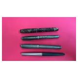 Set of 4 Vintage Green Fountain Pens Assorted Styles