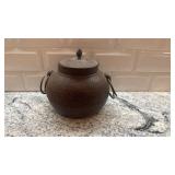 Vintage Cast Iron Lidded Pot with Handles, 5.5 x 6 Inches