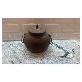Vintage Cast Iron Lidded Pot with Handles, 5.5 x 6 Inches