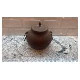 Vintage Cast Iron Lidded Pot with Handles, 5.5 x 6 Inches