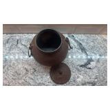 Vintage Cast Iron Lidded Pot with Handles, 5.5 x 6 Inches