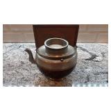 Vintage Chinese Metal Teapot with Wooden Storage Box