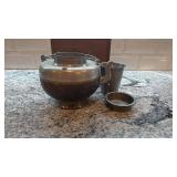 Vintage Chinese Metal Teapot with Wooden Storage Box