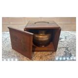Vintage Chinese Metal Teapot with Wooden Storage Box