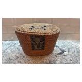 Vintage Asian Tea Set with Teapot, 3 Cups, and Woven Basket Case