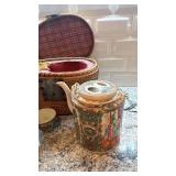 Vintage Asian Tea Set with Teapot, 3 Cups, and Woven Basket Case