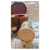 Vintage Asian Tea Set with Teapot, 3 Cups, and Woven Basket Case