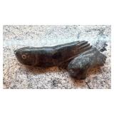 Alex P. Signed Inuit Stone Carving of Two Seals 10 x 4 Inches