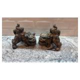 Pair of Vintage Metal Foo Dog Statues 7x6 Inches