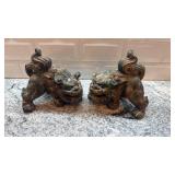 Pair of Vintage Metal Foo Dog Statues 7x6 Inches