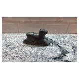 Carved Black Stone Seal Figurine 3 x 5 Inches