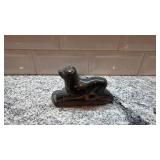 Carved Black Stone Seal Figurine 3 x 5 Inches