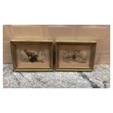 Pair of 8x6 Framed Vintage Animal Etchings