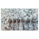 Set of 6 Vintage Twisted Metal Cocktail Picks with Animal Topper Designs