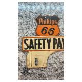 Vintage Phillips 66 Safety Pays Metal Sign Badge