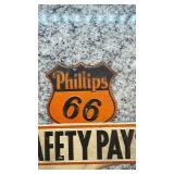 Vintage Phillips 66 Safety Pays Metal Sign Badge