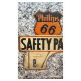 Vintage Phillips 66 Safety Pays Metal License Plate Topper