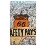 Vintage Phillips 66 Safety Pays Metal License Plate Topper