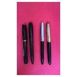 Set of 4 Vintage Fountain Pens with Mixed Metal Caps