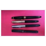 Set of 4 Vintage Fountain Pens with Gold and Silver Toned Accents