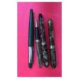 Set of 4 Vintage Fountain and Ballpoint Pens Green Marbled