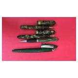 Set of 4 Vintage Fountain and Ballpoint Pens Green Marbled