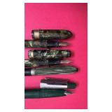 Set of 4 Vintage Fountain and Ballpoint Pens Green Marbled