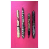 Collection of 4 Vintage Marbled Fountain Pens and Ballpoint Pen