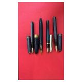 Set of 4 Vintage Blue Fountain Pens with Metal Accents