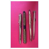 Collection of 4 Vintage Fountain and Ballpoint Pens with Gold-Tone Finishes
