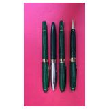 Set of 4 Green Marbled Writing Pens with Gold Trim