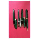 Set of 4 Green Marbled Writing Pens with Gold Trim