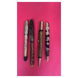 Set of 4 Assorted Vintage Fountain and Ballpoint Pens