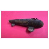 Vintage Folk Art Wooden Fish Decoy with Metal Fins