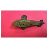 Vintage Folk Art Wooden Fish Decoy with Metal Fins