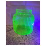 Vintage Ribbed Vaseline Uranium Glass Canister Jar
