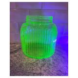 Vintage Ribbed Vaseline Uranium Glass Canister Jar