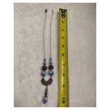 Silver Filagree Blue & White Swirl Art Glass Beaded Necklace Silver Filagree Blue & White Swirl Art Glass Beaded Necklace