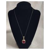 Red Coral Pendant & Chain (Stamped 950/925) Red Coral Pendant & Chain (Stamped 950/925)