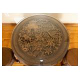 Vintage Chinese Carved Wood Table with Nesting Stools Vintage Chinese Carved Wood Table with Nesting Stools